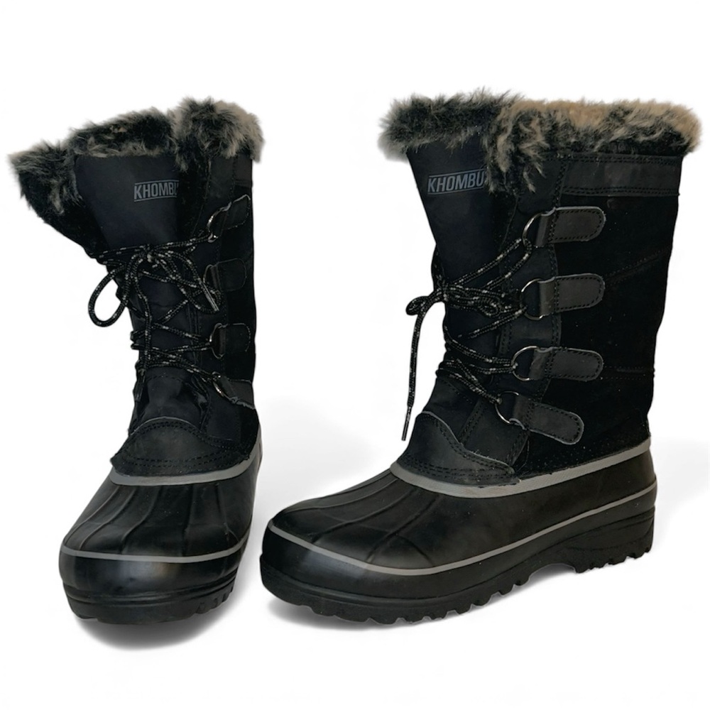 Khombu Women's Size 9 Black Waterproof Faux Fur Winter Snow Boots